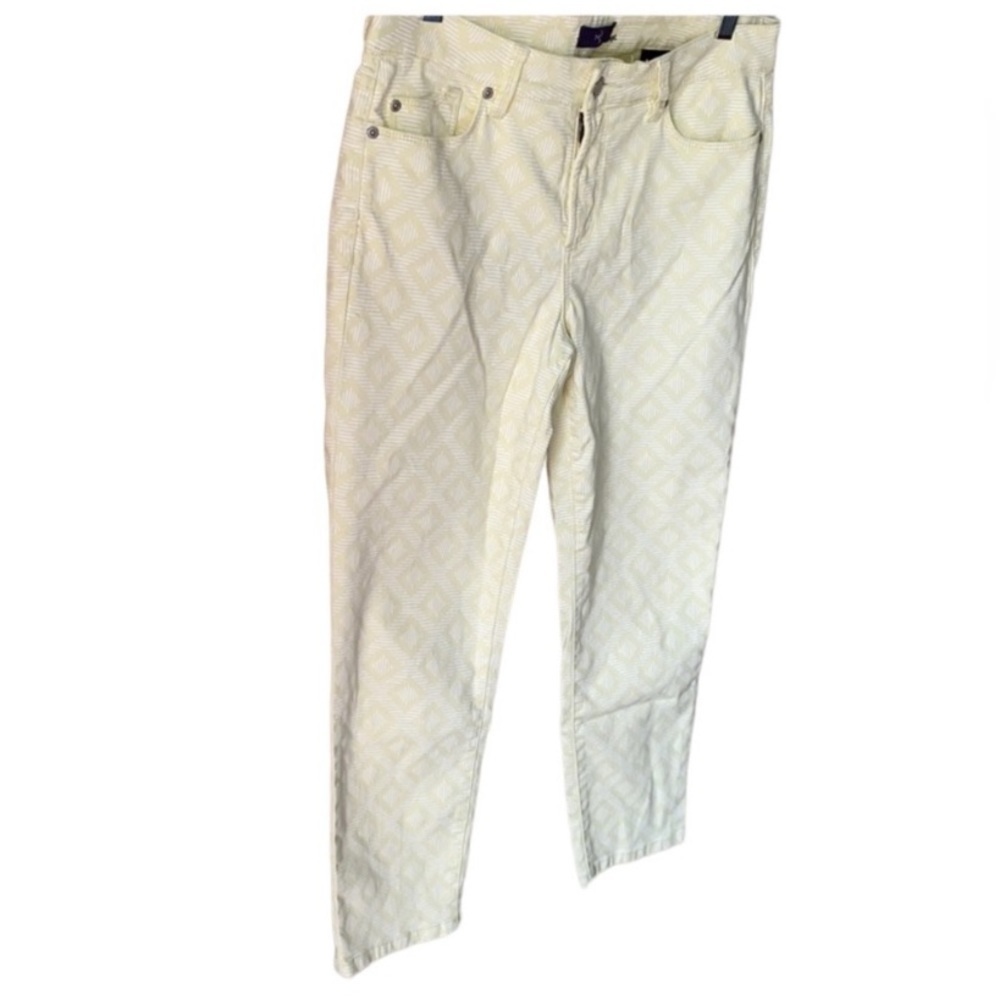 NYDJ yellow jeans 10‎ petite ankle patterned stretch cotton